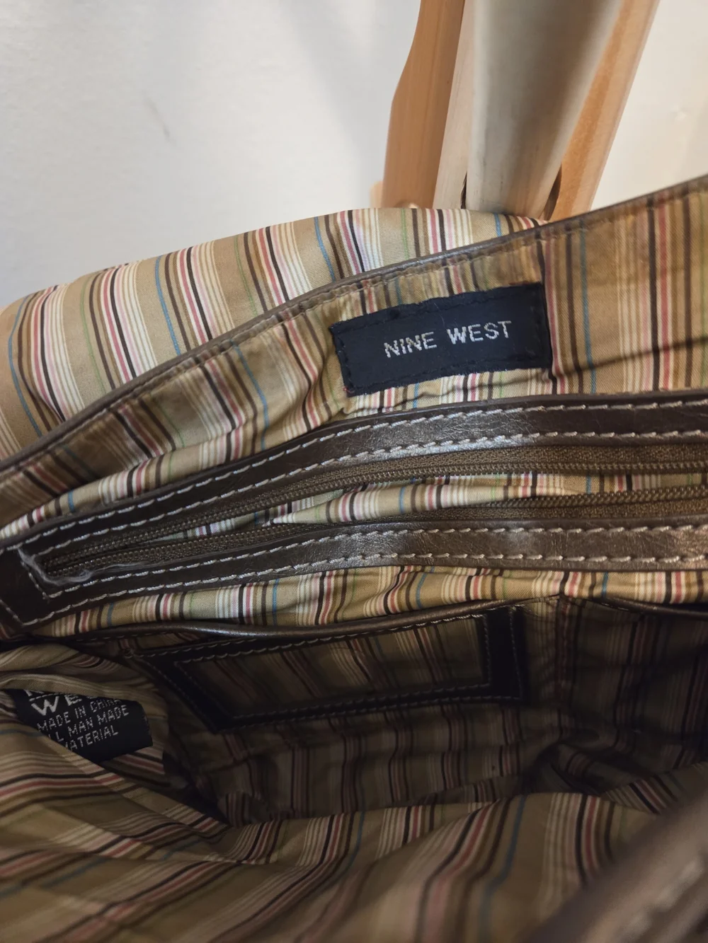 Nine West Striped Interior Tote with Brown Trim